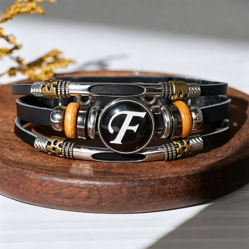26 Initial Letter Time Gem Leather Bracelet - Letter-F - image 10