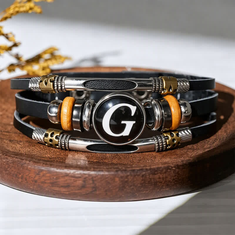 26 Initial Letter Time Gem Leather Bracelet - Letter-G - image 11