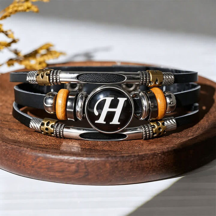 26 Initial Letter Time Gem Leather Bracelet - Letter-H - image 12