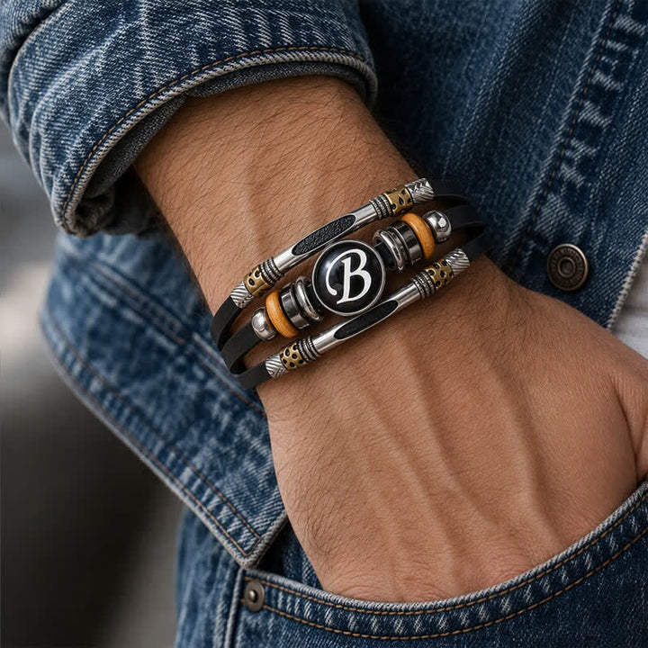 26 Initial Letter Time Gem Leather Bracelet - image 1