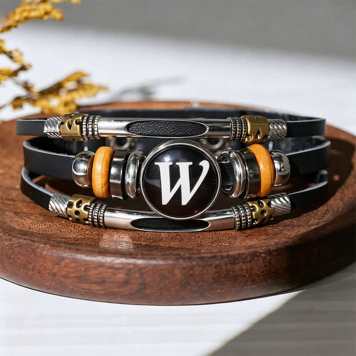 26 Initial Letter Time Gem Leather Bracelet - Letter-W - image 27