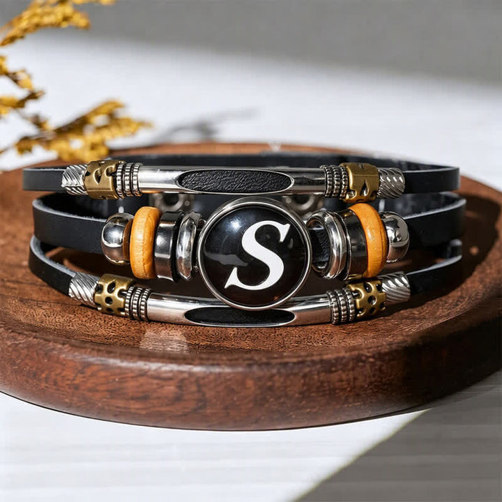 26 Initial Letter Time Gem Leather Bracelet - Letter-S - image 23