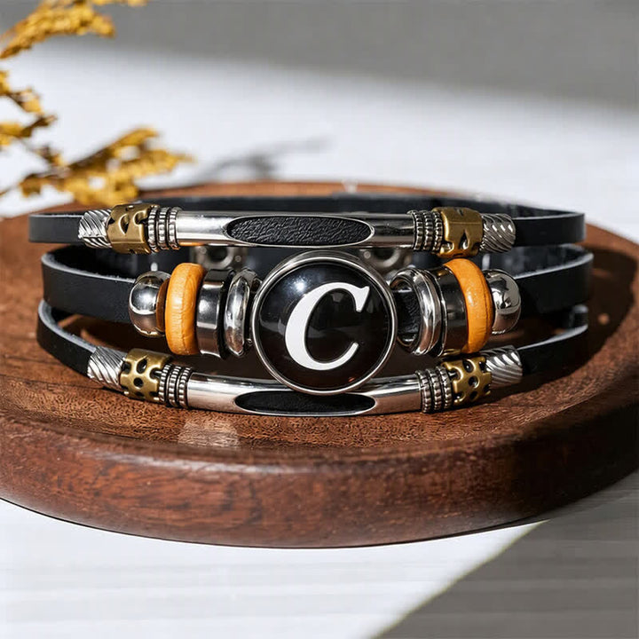 26 Initial Letter Time Gem Leather Bracelet - Letter-C - image 7