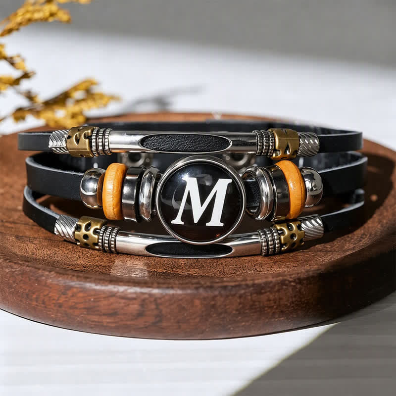 26 Initial Letter Time Gem Leather Bracelet - Letter-M - image 17