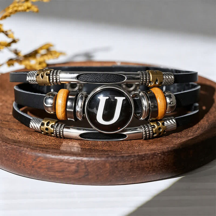 26 Initial Letter Time Gem Leather Bracelet - Letter-U - image 25