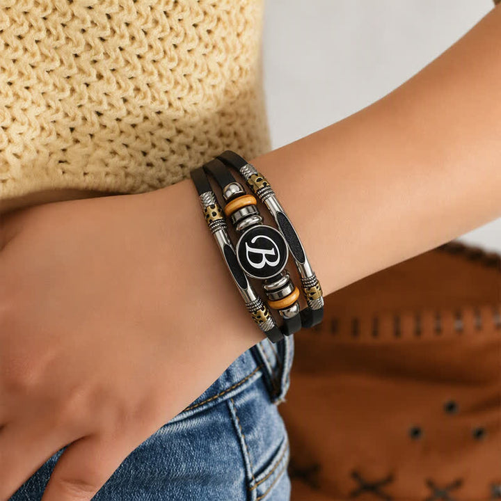 26 Initial Letter Time Gem Leather Bracelet - image 2