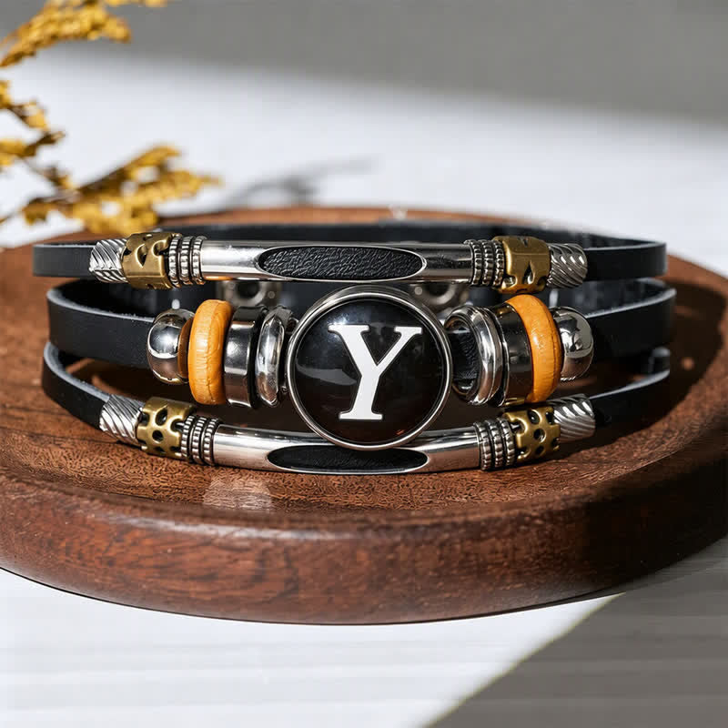 26 Initial Letter Time Gem Leather Bracelet - Letter-Y - image 29