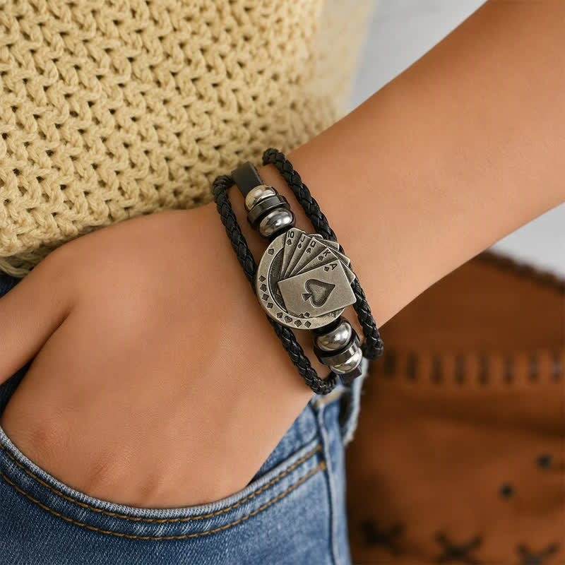 Royal Flush Poker Playing Cards Leather Bracelet - image 2