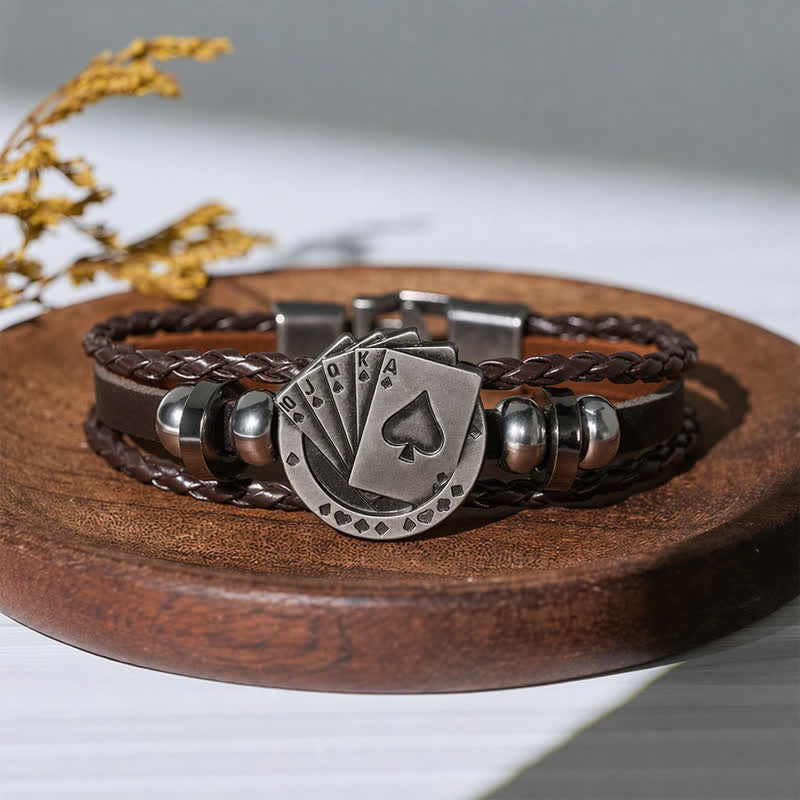 Royal Flush Poker Playing Cards Leather Bracelet - Brown - image 6
