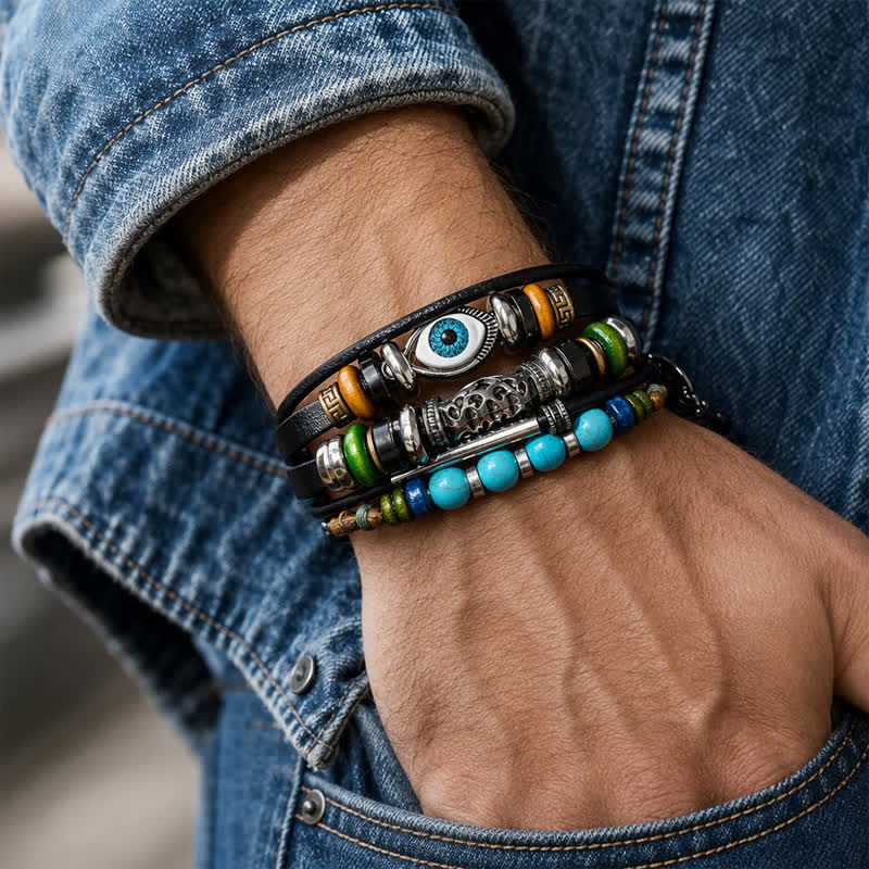 Bohemian Multi-layer Vintage Ethnic Stackable Leather Bracelet - image 4