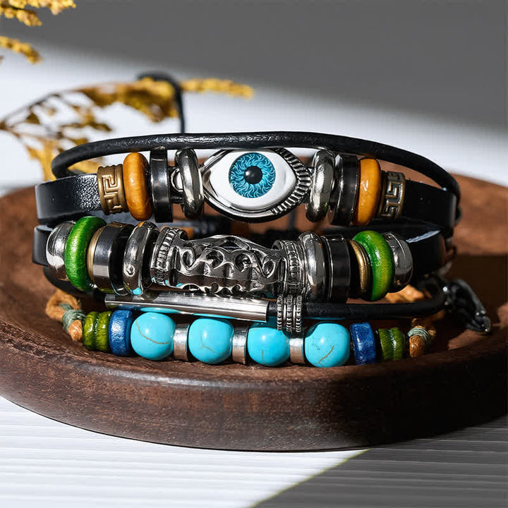 Bohemian Multi-layer Vintage Ethnic Stackable Leather Bracelet - Style#2 - image 3