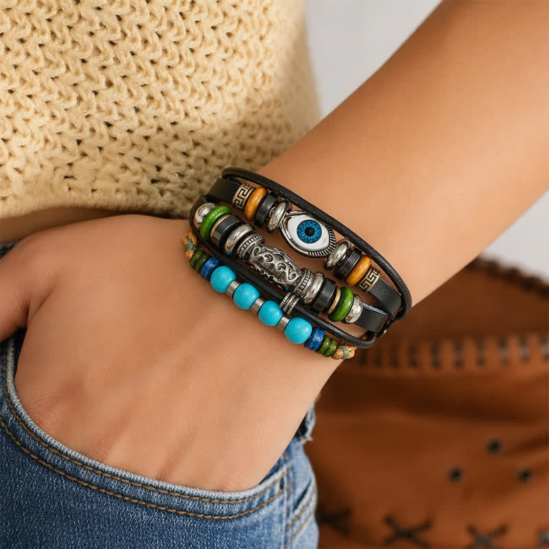 Bohemian Multi-layer Vintage Ethnic Stackable Leather Bracelet - image 5