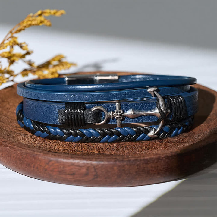 Nautical Anchor Adjustable Snap Button Leather Bracelet - image 4