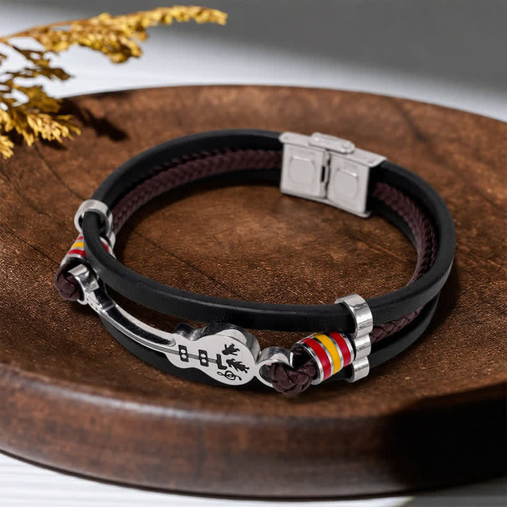 Acoustic Guitar Charm Punk Rock Adjustable Leather Bracelet - image 3