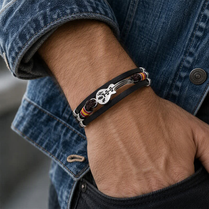Acoustic Guitar Charm Punk Rock Adjustable Leather Bracelet - image 1