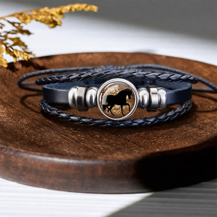 Animal Horse Head Charm Glass Beaded Adjustable Leather Bracelet - Black Horse - image 3