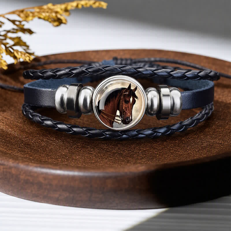 Animal Horse Head Charm Glass Beaded Adjustable Leather Bracelet - Horse Head - image 4
