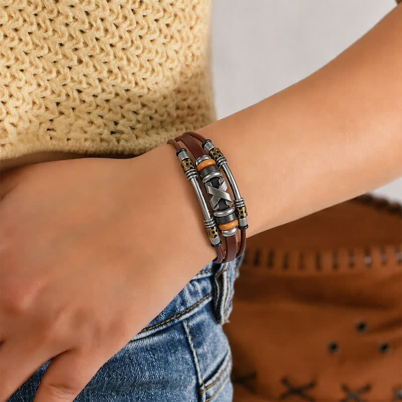 Vintage Punk Stainless Steel Watch Buckle Wrist Cuff Leather Bracelet - image 2