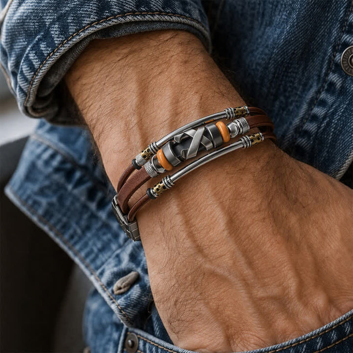 Vintage Punk Stainless Steel Watch Buckle Wrist Cuff Leather Bracelet - image 1