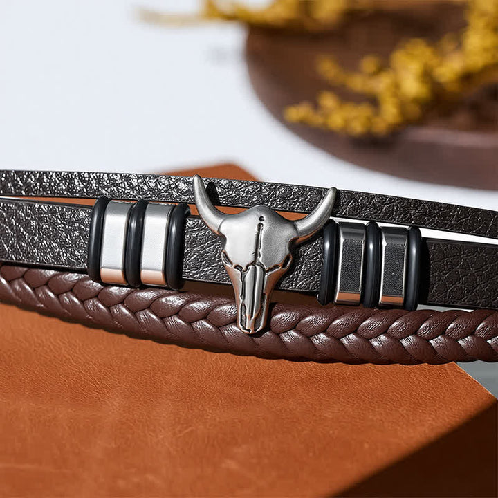 Western Cowboy Bull Head Multi-layer Braided Leather Bracelet - image 6