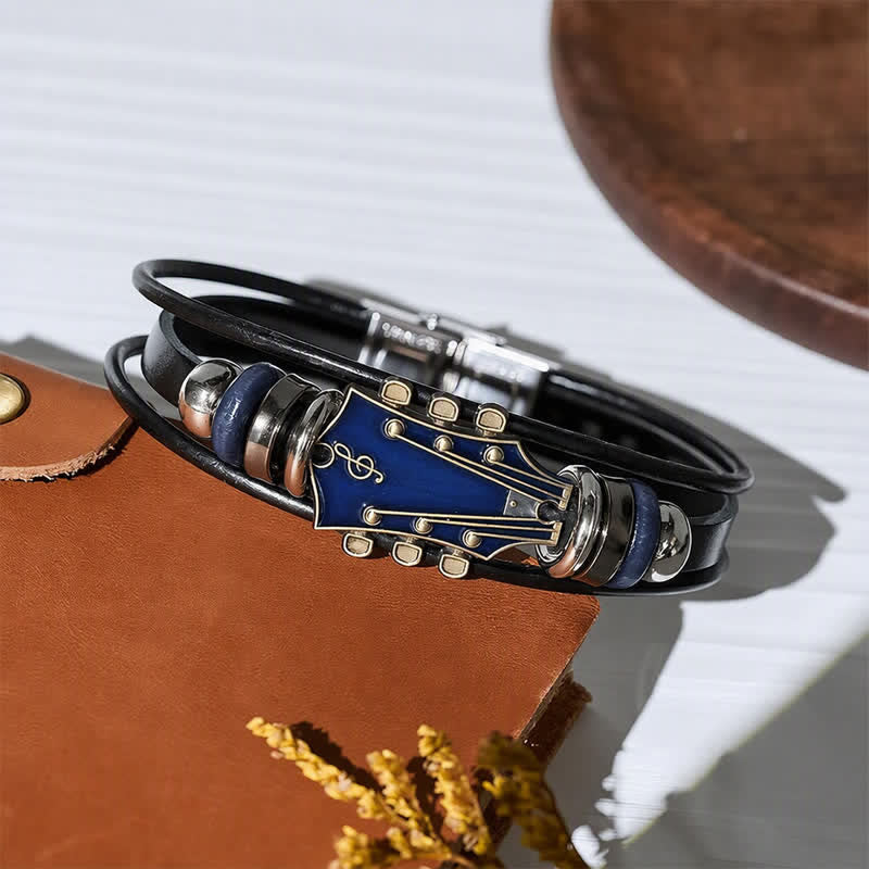 Electric Guitar Head Alloy Leather Bracelet - image 8
