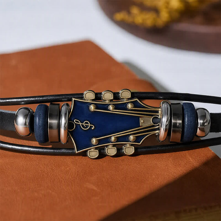 Electric Guitar Head Alloy Leather Bracelet - image 11