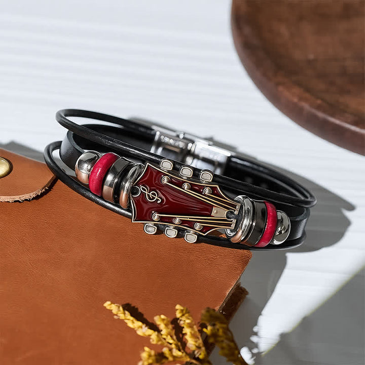 Electric Guitar Head Alloy Leather Bracelet - image 13