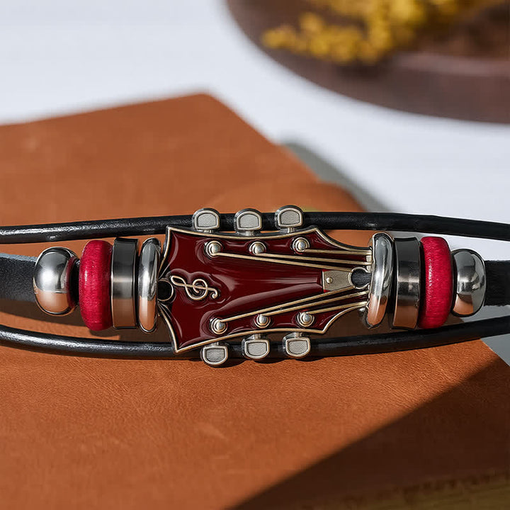 Electric Guitar Head Alloy Leather Bracelet - image 16