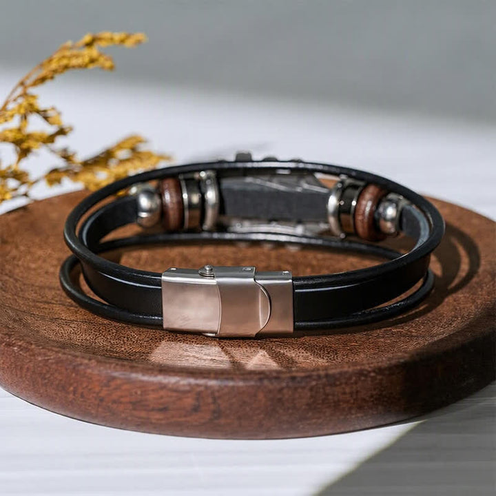 Electric Guitar Head Alloy Leather Bracelet - image 5