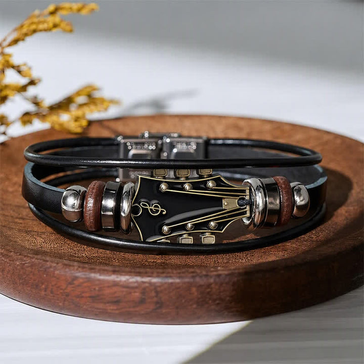 Electric Guitar Head Alloy Leather Bracelet - image 4