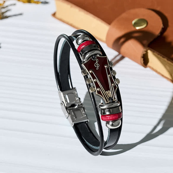 Electric Guitar Head Alloy Leather Bracelet - Red - image 12