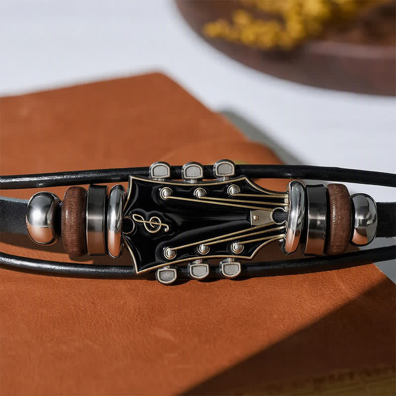 Electric Guitar Head Alloy Leather Bracelet - image 6
