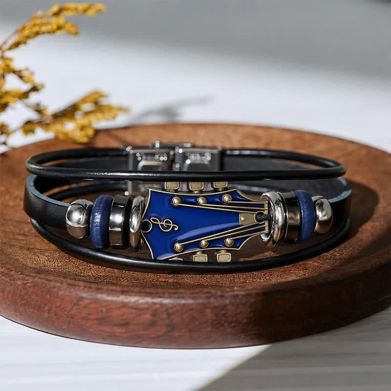 Electric Guitar Head Alloy Leather Bracelet - image 9