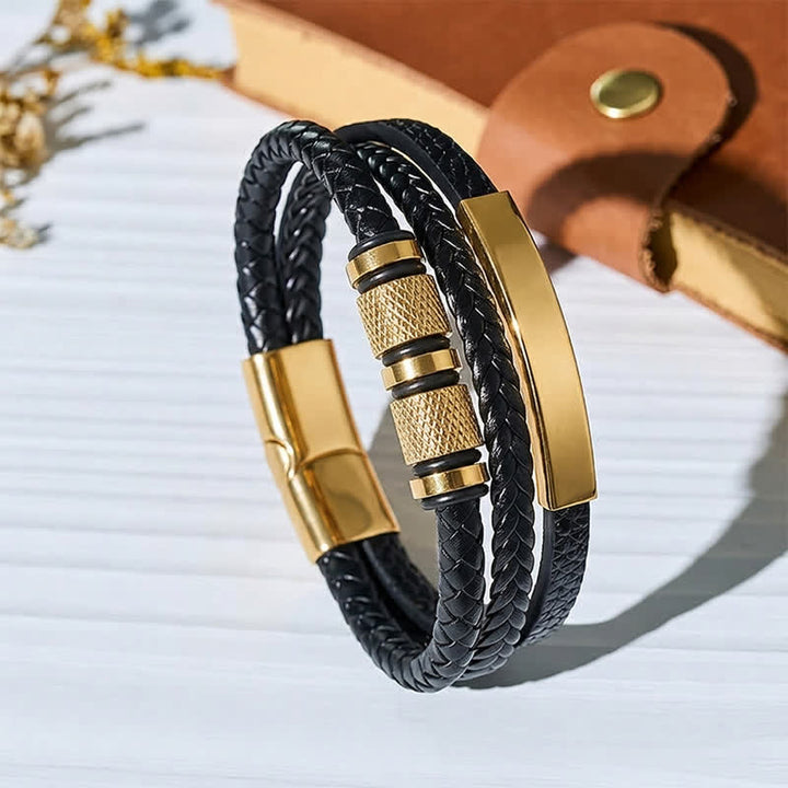 Minimalist Geometric Multi-strand Braided Leather Bracelet - Gold - image 0
