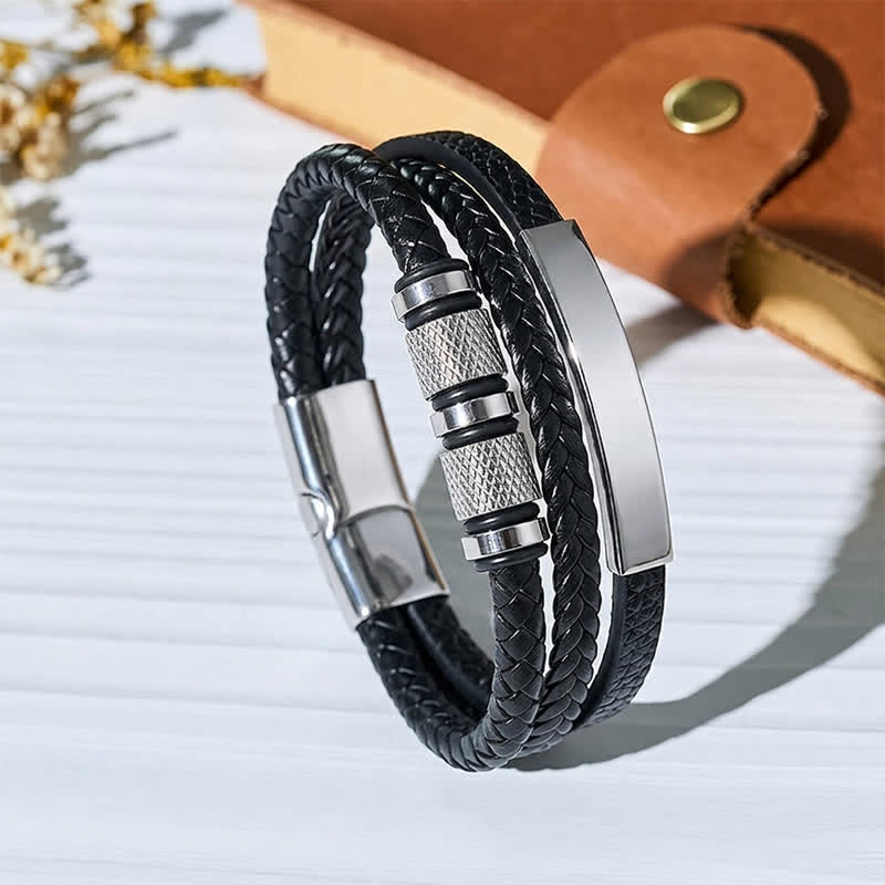 Minimalist Geometric Multi-strand Braided Leather Bracelet - Silver - image 8