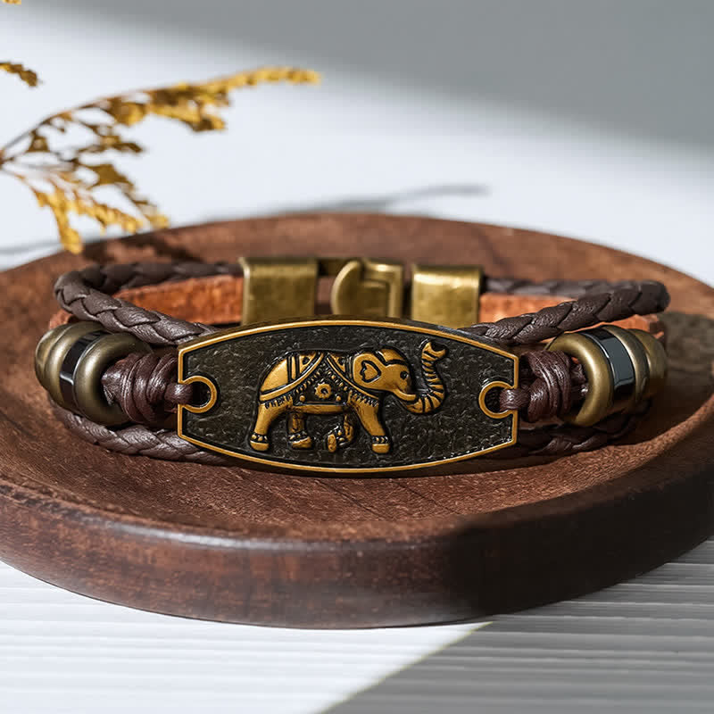 Antique Bronze Vintage Multi-Layer Braided Leather Bracelet - Elephant - image 10