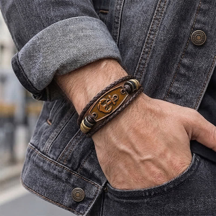 Antique Bronze Vintage Multi-Layer Braided Leather Bracelet - image 2