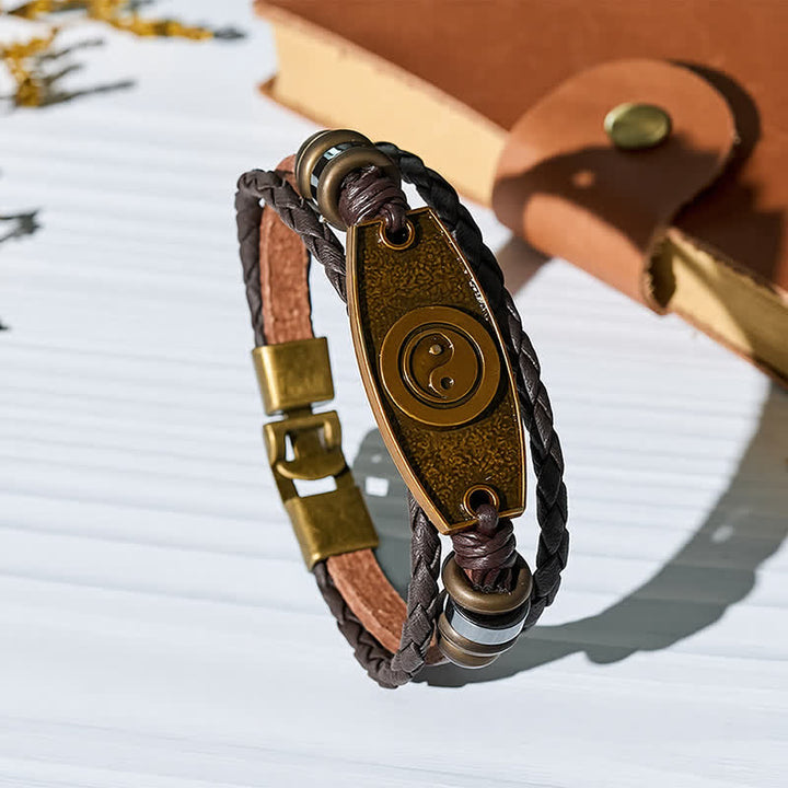Antique Bronze Vintage Multi-Layer Braided Leather Bracelet - Eight Diagrams - image 7