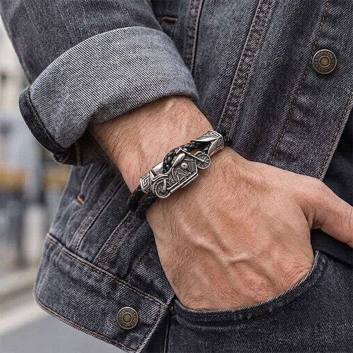Punk Retro Biker Motorcycle Pattern Leather Bracelet - image 1