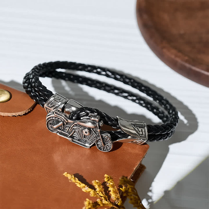 Punk Retro Biker Motorcycle Pattern Leather Bracelet - image 3