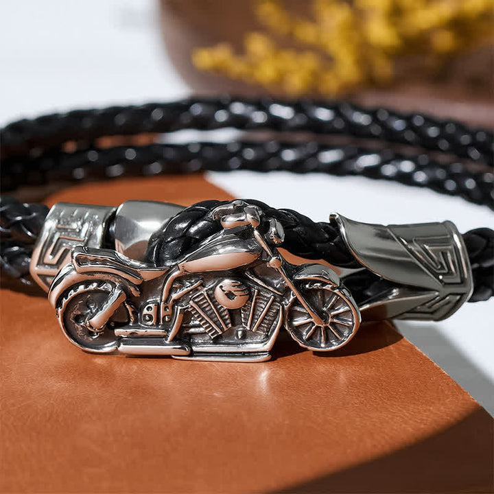 Punk Retro Biker Motorcycle Pattern Leather Bracelet - image 5