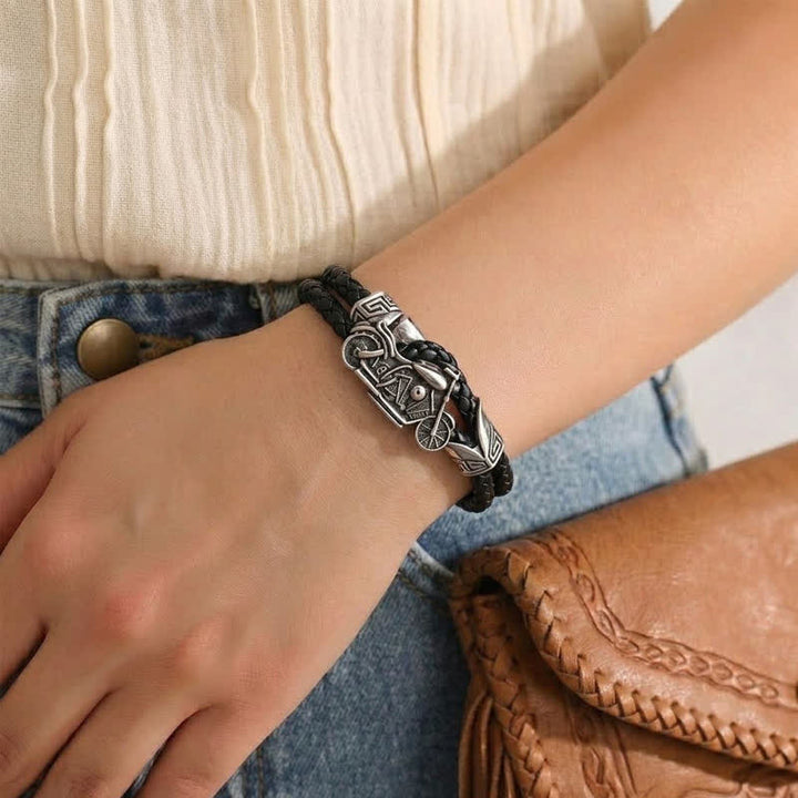 Punk Retro Biker Motorcycle Pattern Leather Bracelet - image 2