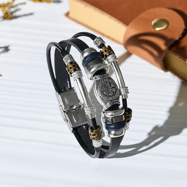 Vintage Viking Style Multi-Layer Leather Bracelet - Black - image 0