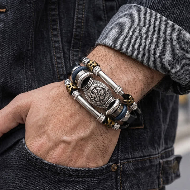 Vintage Viking Style Multi-Layer Leather Bracelet - image 1