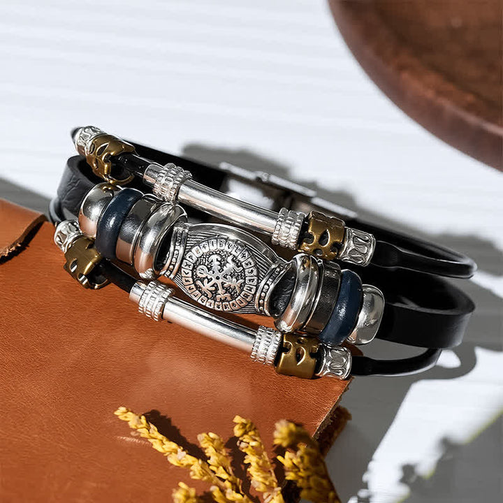 Vintage Viking Style Multi-Layer Leather Bracelet - image 3