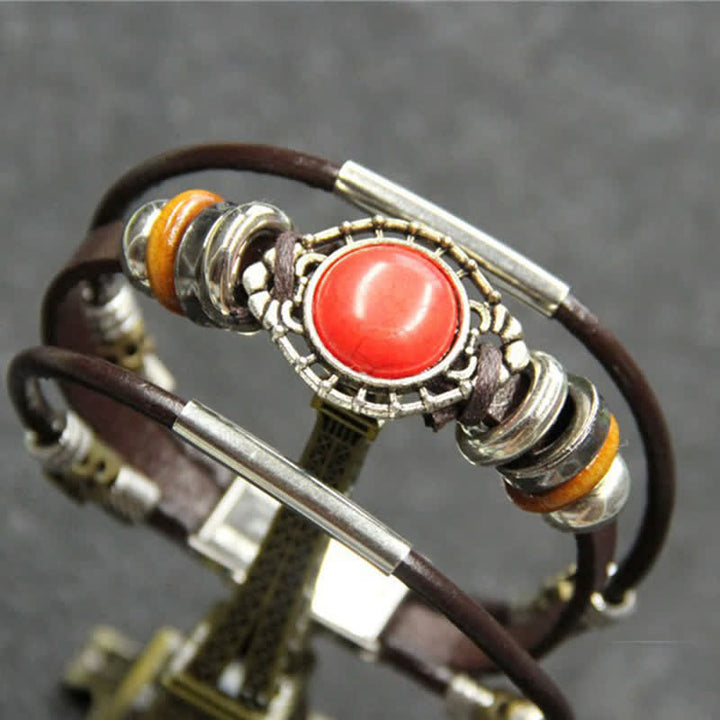 Handmade Braided Boho Turquoise Charm Leather Bracelet - Style#7 - image 9