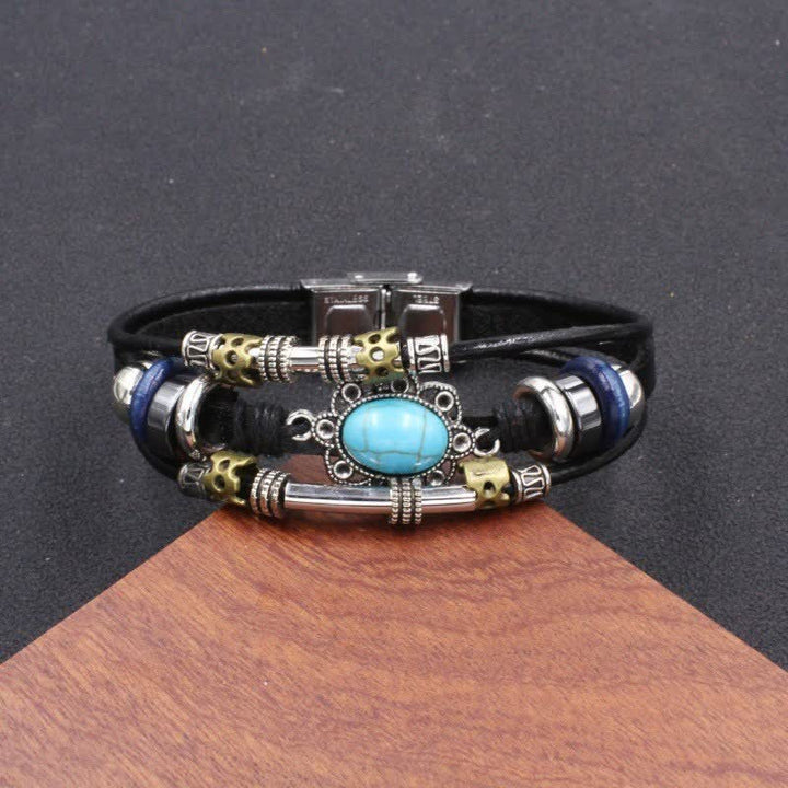 Handmade Braided Boho Turquoise Charm Leather Bracelet - Style#14 - image 16