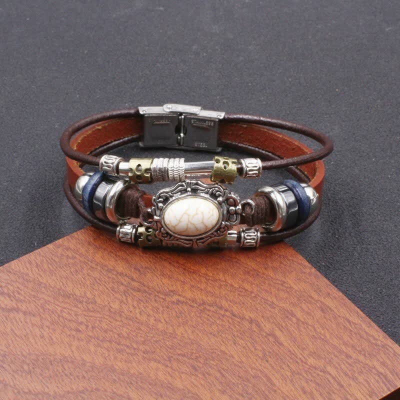 Handmade Braided Boho Turquoise Charm Leather Bracelet - Style#15 - image 17
