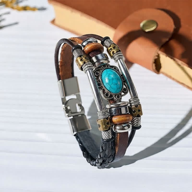Handmade Braided Boho Turquoise Charm Leather Bracelet - Style#1 - image 0