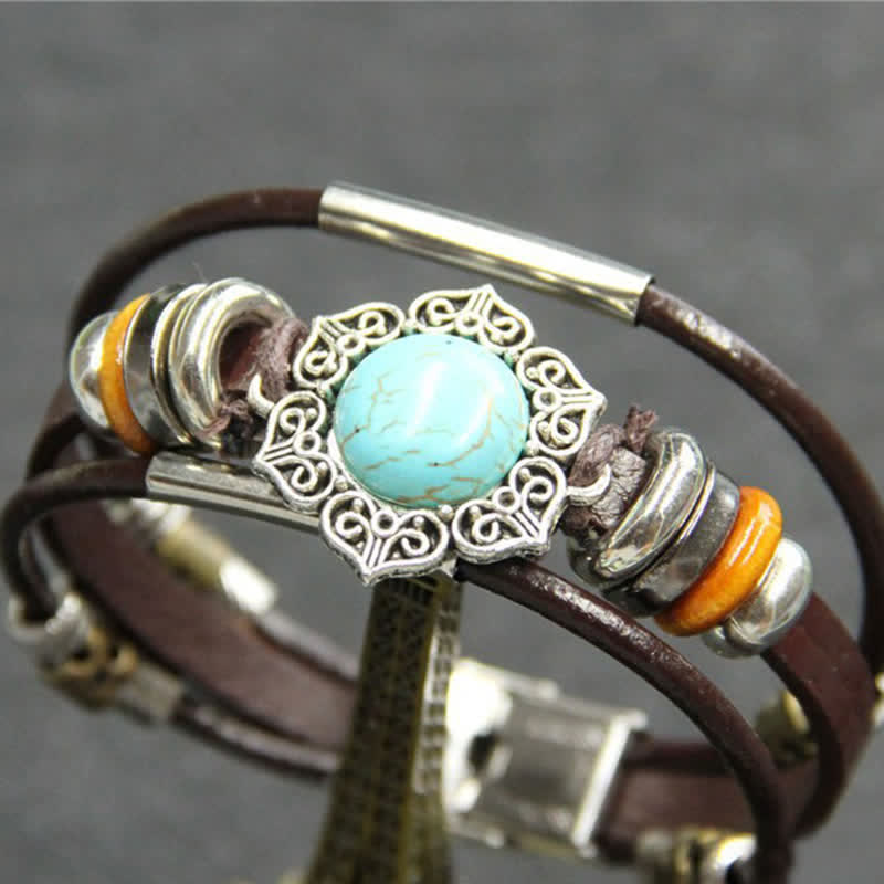 Handmade Braided Boho Turquoise Charm Leather Bracelet - Style#10 - image 12